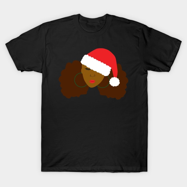 Afro Puffs Santa Hat Christmas T-Shirt by blackartmattersshop